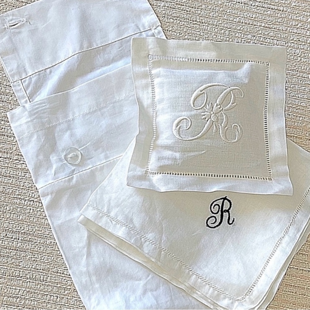 Vintage “R” Monogrammed Handkerchief and Embroidered Scented Sachet Set! - Picture 4 of 6